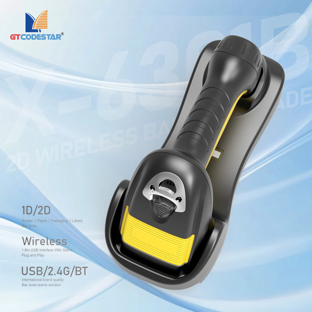 GTCODESTAR X-6301B Factory Price Rugged Wireless Qr Code Barcode Scanner 1D 2D Industrial Bar Code Reader with Base
