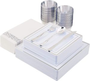 Ensemble <span class=keywords><strong>de</strong></span> vaisselle en plastique jetable Parties Restaurants comprend des assiettes jetables Dîner <span class=keywords><strong>Dessert</strong></span> Ensemble <span class=keywords><strong>de</strong></span> vaisselle jetable Hôtels - Product Image 2