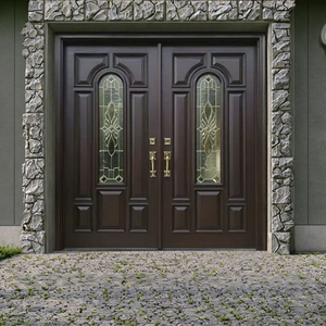 Portes d'entrée doubles en verre anti-effraction de haute qualité en <span class=keywords><strong>bois</strong></span> massif pour villas contemporaines - Product Image 2