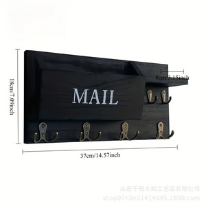 Solid Wood Wall Mounted Mail Organizer With <b>Hooks</b> And Storage Tray For Home Entryway Decoration - Product Image 5