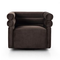 Fauteuil pivotant moderne de luxe en velours chocolat avec dossier coussiné pour salons et meubles design