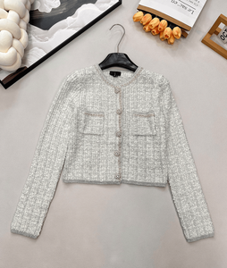 Cárdigan Corto de Punto Texturizado para Mujer, Suéter con Cuello Redondo y Botones, con Bolsillos Delanteros, Prenda de Punto Elegante e Informal - Product Image 1