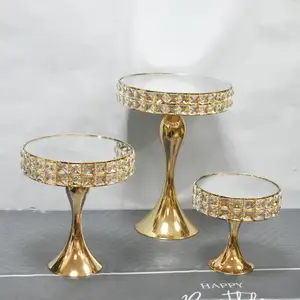 ZHCY欧洲圆形玻璃蛋糕架套装，带水晶珠，用于结婚蛋糕工具套装