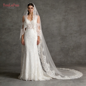 Voile de mariée YouLaPan V323, longueur cathédrale, dentelle brodée à la main, sans peigne, adapté aux cérémonies de mariage - Product Image 1