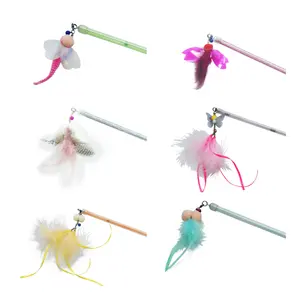 2023 New pet supplies fun tease interactive retractable acrylic stick bell anti-bite feather plush tease cat stick toys