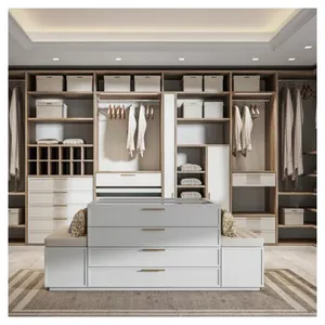 Classic High Quality Custom Walk In Bedroom Large Space Wardrobe Solid Wood Clothes Storage Closet with Multifunctional Island