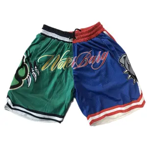 High quality custom printing embroidered two tone mesh shorts classical 5 inch inseam basketball net shorts