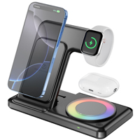 Chargeur sans fil 3-en-1 avec veilleuse, charge rapide 15W, support pour iPhone 17/16/15, iWatch 10/9, AirPods 2/3/Pro