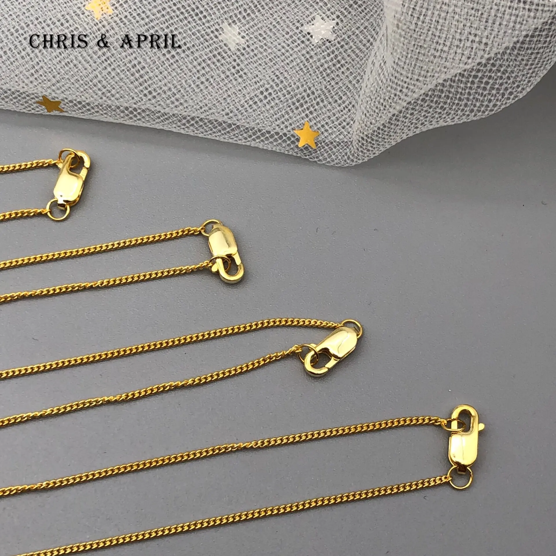 Chris April Perhiasan Indah 14K Perak Murni 925 Lapis Emas Perak Murni Rantai Kekang Vermeil dengan Gesper Lobster