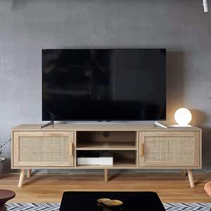 <span class=keywords><strong>Meuble</strong></span> TV moderne en rotin, centre de divertissement de luxe en bois avec tiroirs de rangement pour décoration de salon bohème - Product Image 2