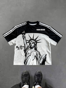 Oem York Souvenirs New Jersey Silk <b>Screen</b> Printed Short Oversized Streetwear Graphic Stripe American Football Boxy Cropped - Product Image 5