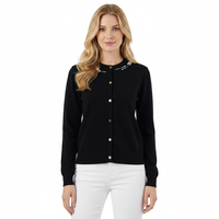 Cardigan en tricot boutonné de haute qualité pour femme, col rond, manches longues, couleur unie, décontracté, hiver, faible MOQ, personnalisable