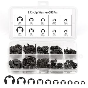 Kit de rondelles de sécurité E Circlip 580 pièces M1.5 M10 en acier à ressort oxydé noir pour arbres - Product Image 2