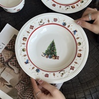 Service de vaisselle en porcelaine Joyeux Noël, assiettes et plats ronds en relief pour la fête de Noël