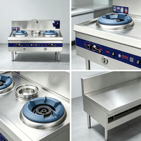 Cuisinière à gaz double brûleur autonome pour restaurant, en acier inoxydable, unité de cuisson commerciale