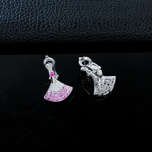 S925 <b>Silver</b> <b>Fan</b> Shape Clip On Earrings, Lab Created Padparadscha Sapphire Ombre Pink Gemstone Dress Ear Jewelry V - Product Image 3