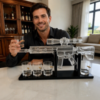 Ensemble décanteur à whisky AR15 très populaire avec 4 verres à shot en forme de balle, en borosilicate soufflé à la main, hermétique, avec support de présentation noir, accessoires de bar