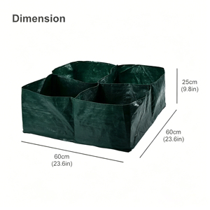 Sac de culture carré réutilisable en PE tissé avec 4 compartiments et poignées, capacité 90L, pour la culture de légumes et de fleurs - Product Image 4