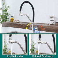 Vente d'usine Robinet de cuisine en acier inoxydable 304 Double poignée 3 voies Purificateur d'eau Robinet de cuisine avec eau potable purifiée