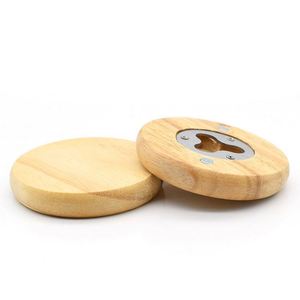 Custom Logo Blank Round Fridge Magnet Bottle Mini Wooden Beer Opener for Promotional <b>Gift</b> - Product Image 1