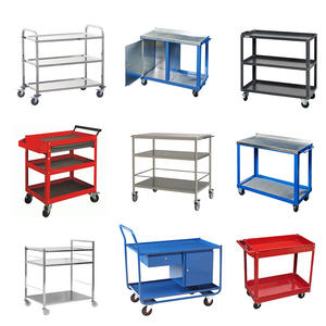 Chariot à plateforme en aluminium bleu à double couche avec poignée, pour la maison, l'entrepôt, l'école, la fabrication de tôles, les services d'usinage CNC - Product Image 1