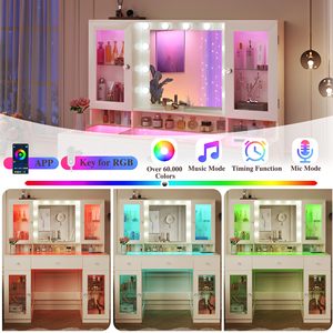 Tavolo da Trucco con Specchio e Luci, 4 Armadietti, Presa di Corrente e 3 Cassetti, Illuminazione a 3 Colori - Product Image 3