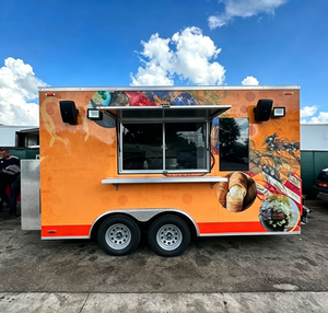Remorque de tacos pour marché nocturne mobile avec construction en fibre de verre, gril à plateau plat et lampe chauffante pour la <span class=keywords><strong>vente</strong></span> de collations et de bonbons en fin de soirée - Product Image 2