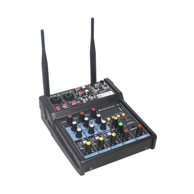 Professional Audio 4 Channels Bluetooth Built-in Amplifier Audio Mixer With 2 PCS Wireless Handheld Microphones