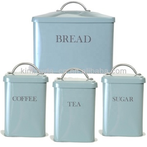 Bread Customize Airtight Kitchen Metal Bread Bin And Tea Coffee Sugar Canister Set