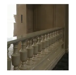 定制项目米色大理石栏杆楼梯柱，天然石设计装饰石柱柱阳台