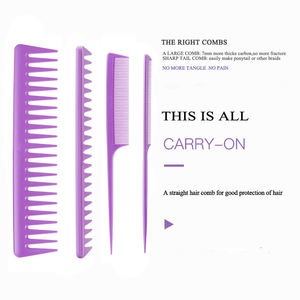 Outils de coiffure 4 pièces Ensemble de brosses et peignes de barbier en gros Brosse et peignes roses antistatiques en plastique carbone ABS - Product Image 5