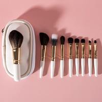 Nouveauté - Ensemble de 9 pinceaux de maquillage miniatures portables de luxe - Manche en bois - Poils synthétiques - Pinceaux de maquillage vegan
