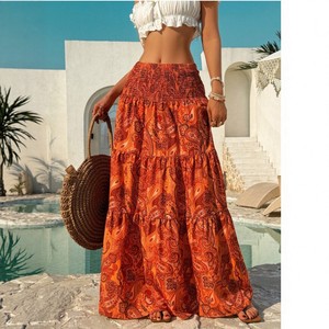 Vestido Largo de Primavera con Estampado Bohemio, Estilo Europeo Americano, Cintura Alta, Estilo Vacacional, <span class=keywords><strong>Falda</strong></span> Elegante en <span class=keywords><strong>Capas</strong></span>, Corte en A - Product Image 2