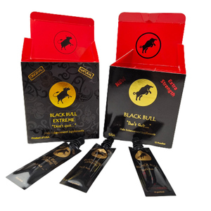 Kunden spezifische kleine schwarze Ausguss tasche Black Bull Extreme 22g 15ml Honey Liquid Sachet Plastiktüte mit Papierbox-Verpackung