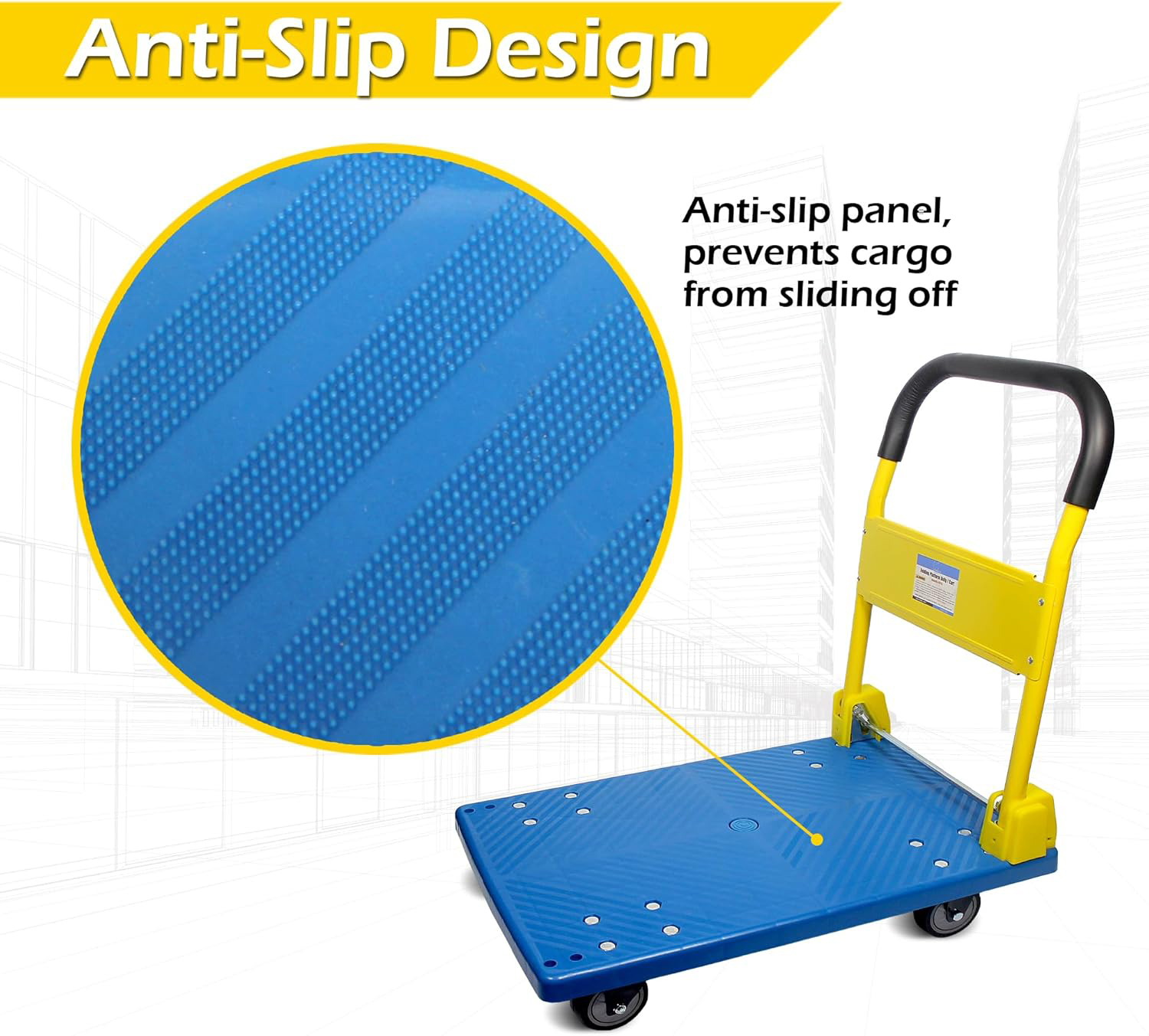 Large Size 880lbs Foldable Push Cart Portable Platform Trolley for Tools Industrial Transportation Use Steel Plastic 300kg