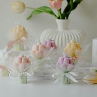 Bougie parfumée en cire de soja, forme de tulipe aromatique, bouquet artisanal créatif avec ruban, décoration d'intérieur, cadeaux d'anniversaire et de mariage