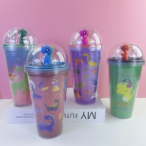 Bouteille d'eau en plastique à double paroi avec paille, motif <span class=keywords><strong>dinosaure</strong></span> de dessin animé mignon pour enfants - Product Image 2