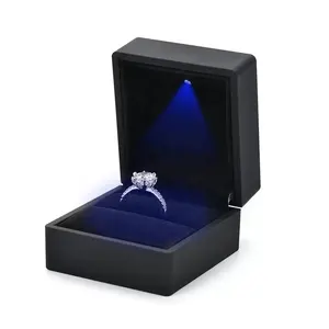 Factory Direct Supply Jewelry Boxes Latest Led Custom Logo Black Engagement Ring Box With Led Light