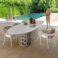 Chaise de patio extérieure moderne minimaliste en corde tressée à la main, structure en aluminium moulé, imperméable et respirante, ensemble de meubles de jardin