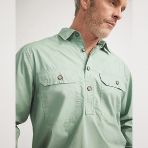 Workshirt <strong>Half</strong> <strong>Button</strong> Light Weight 100%Cotton Long Sleeve Cowboy <strong>Shirt</strong> Tops for Men Western Workshirt - Product Image 2