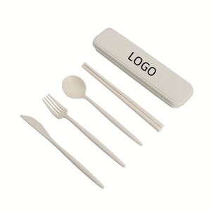 Custom Logo <b>Cheap</b> Reusable Cutlery <b>Set</b> Travel Utensils Wheat Straw Fork and Spoon <b>Gift</b> <b>Set</b> - Product Image 1