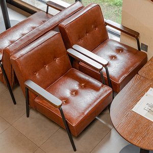 เฟอร์นิเจอร์ร้านอาหารคาเฟ่สไตล์บิสโทรโบราณ เบาะหนังแบบติดกระดุม - Product Image 3