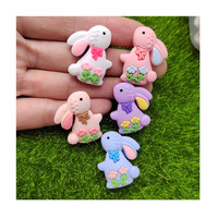 Adornos de Resina con Forma de Conejo y Flores, Miniaturas de Resina para Manualidades, Decoraciones de Resina para Pascua y Primavera