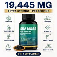 Sea Moss 8 1 Kapsul 19445mg Kompleks Minyak Biji Hitam Ashwagandha Jahe Suplemen Pendukung Imunitas Alami Harian untuk Dewasa 60
