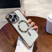 Funda Magnética de TPU Suave con Electrochapado de Lujo para Teléfonos 17 12 13 14 15 16 Pro Max Plus, Protección Antigolpes para la Lente de la Cámara