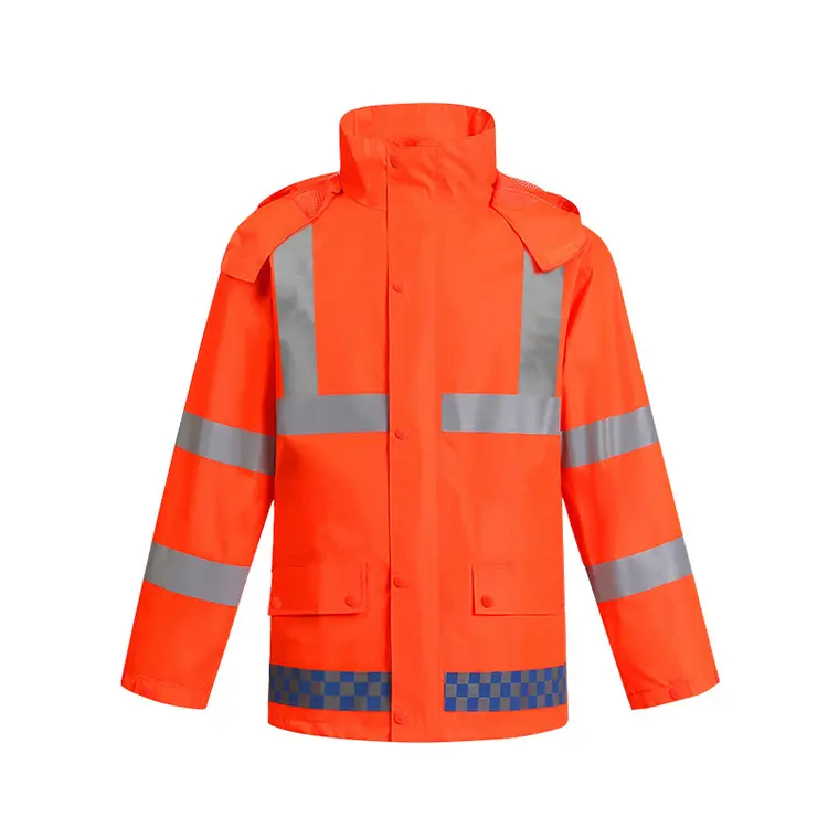 Hi vis mantel visibilitas tinggi lengan panjang reflektif konstruksi Keselamatan musim dingin jaket dengan ritsleting dan kantong
