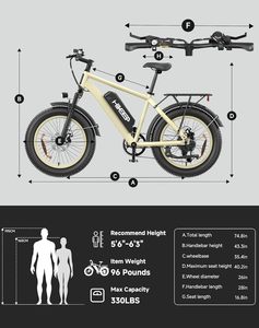 Bicicleta Eléctrica de Montaña HiKeep para Adultos, 750W, para Neumáticos Gruesos de 26" x <span class=keywords><strong>40</strong></span>, Batería de 48V 156Ah, 30MPH, Suspensión Delantera, LCD, Frenos de Disco Dobles - Product Image 6