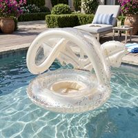 Siège de piscine anti-retournement pour bébé, 22 pouces, en polyester avec auvent, motif papillon scintillant, pour filles et garçons, blanc