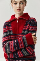 Pull en cachemire 100% à demi-zip, pull tricoté à col montant épais, coupe ample pour femme