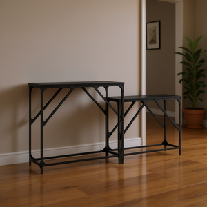 Tavolini Consolle Neri in Legno Ingegnerizzato, Design Moderno Minimalista con Base a Cavalletto, Arredamento per Soggiorno - Product Image 2